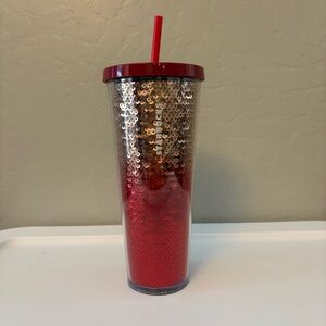 Starbucks cold drink tumbler 2018 holiday rose gold red ombre sequin 24 oz venti